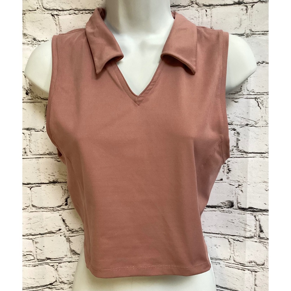 TnAction Aritzia Tna Life Sleeveless Polo Crop Top Pink Medium V-Neck Athletic